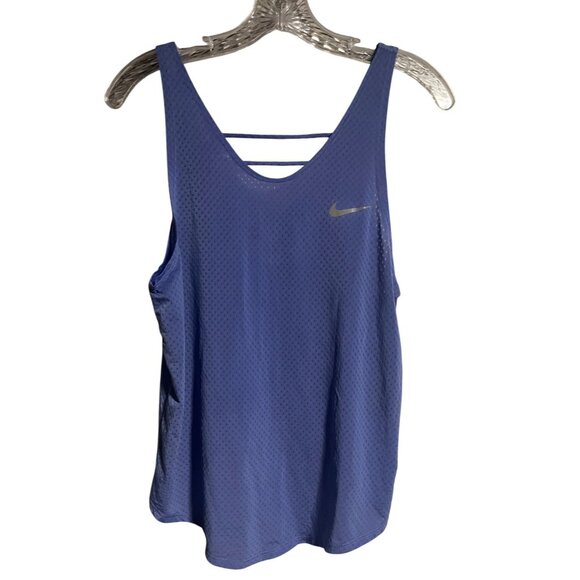 Nike Womens DriFit Breathe Running Tank Top M Lightweight Purple Mesh High Low - Picture 1 of 8